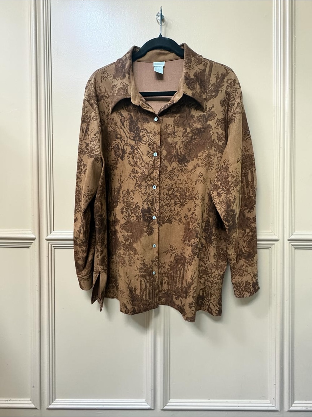 Soft Surroundings Floral Toile Button Down Shirt. Browns. Size 1X